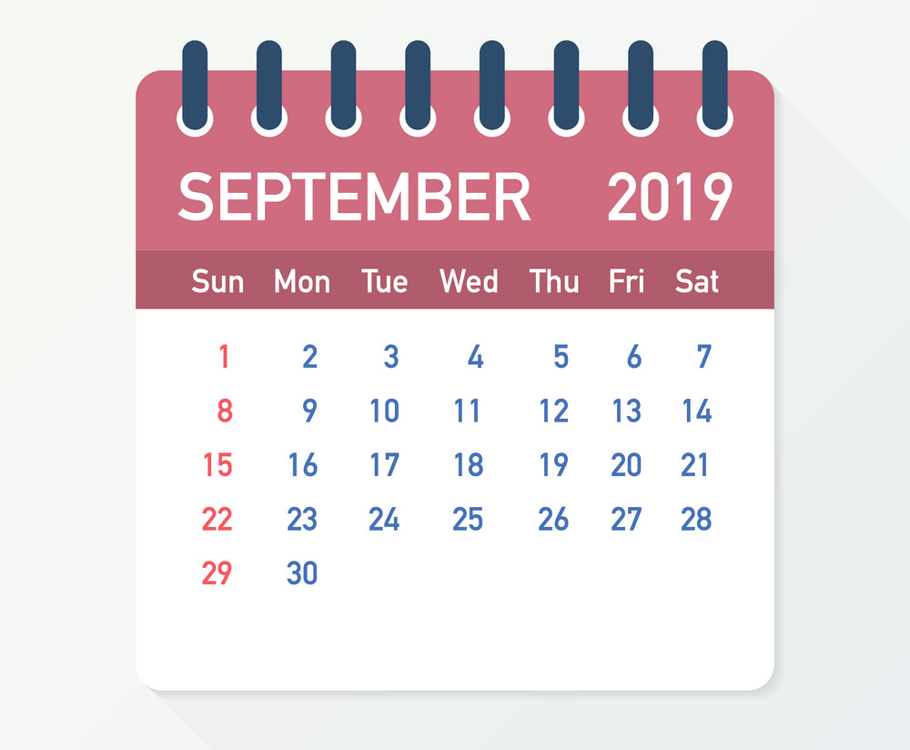 2019 年 9 月イラスト カレンダー リーフ イラスト