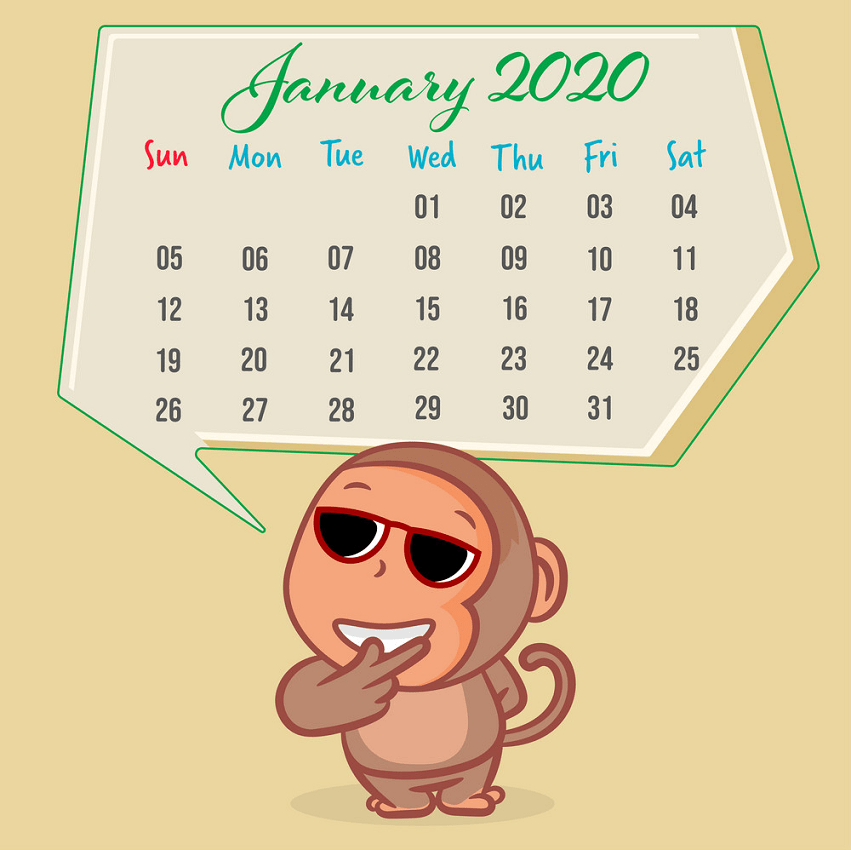 2020 年 1 月のカレンダー png を持つ猿のイラスト イラスト