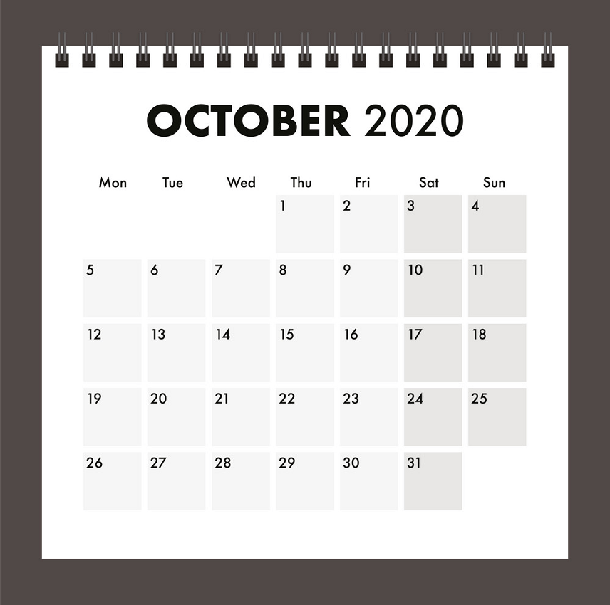 2020年10月カレンダーワイヤーバンド付きイラスト イラスト