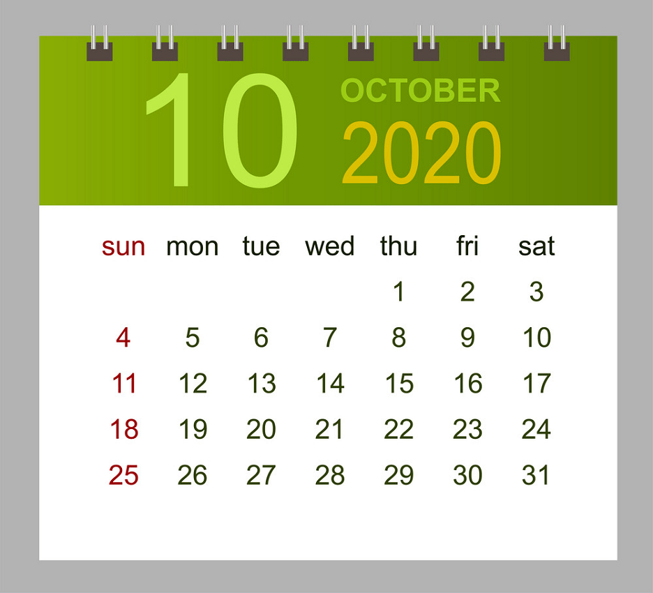 2020 年 10 月のテンプレート カレンダー イラスト イラスト
