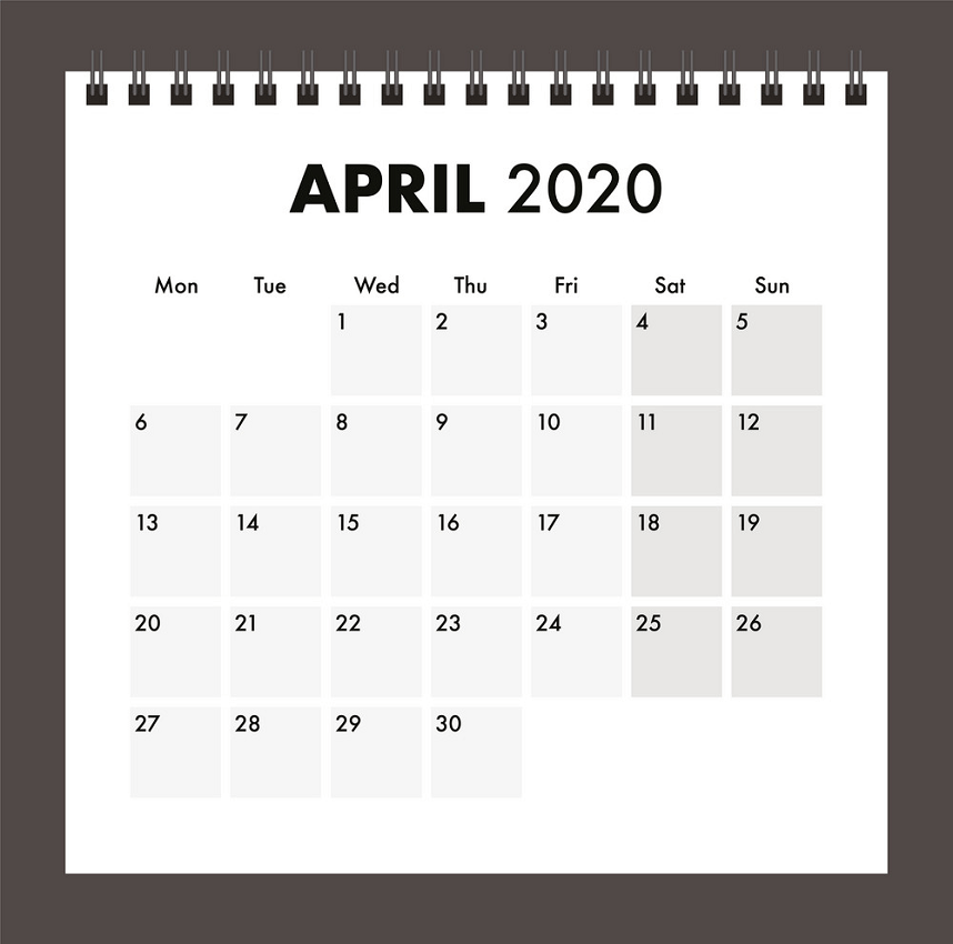 2020年4月カレンダーワイヤーバンド付きpngイラスト イラスト
