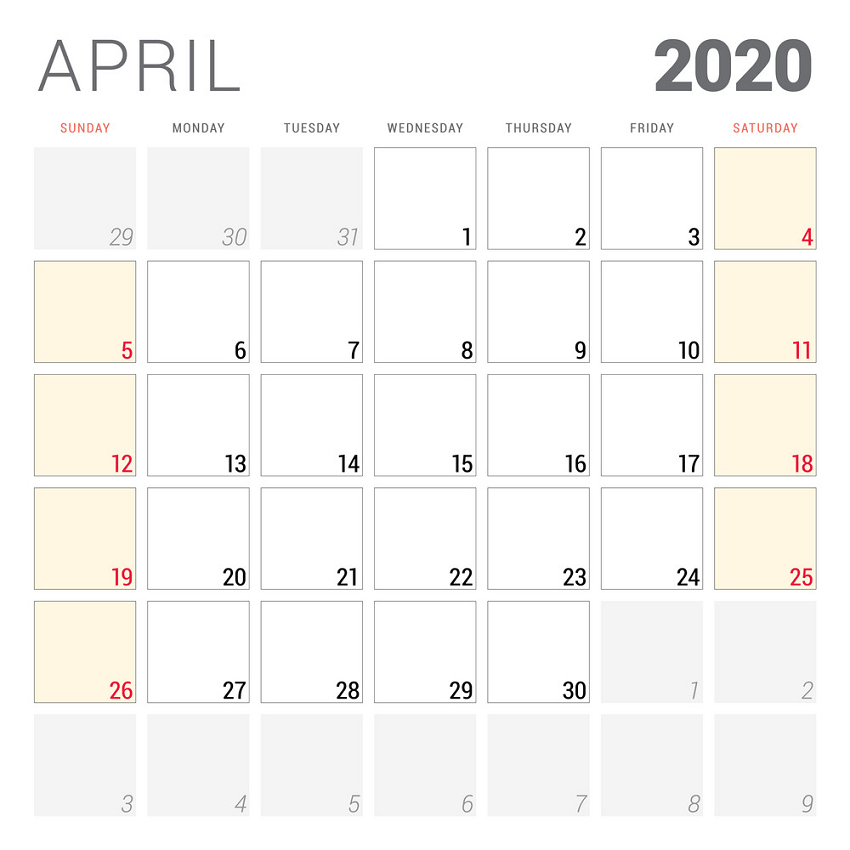 2020 年 4 月のカレンダー プランナー png イラスト イラスト