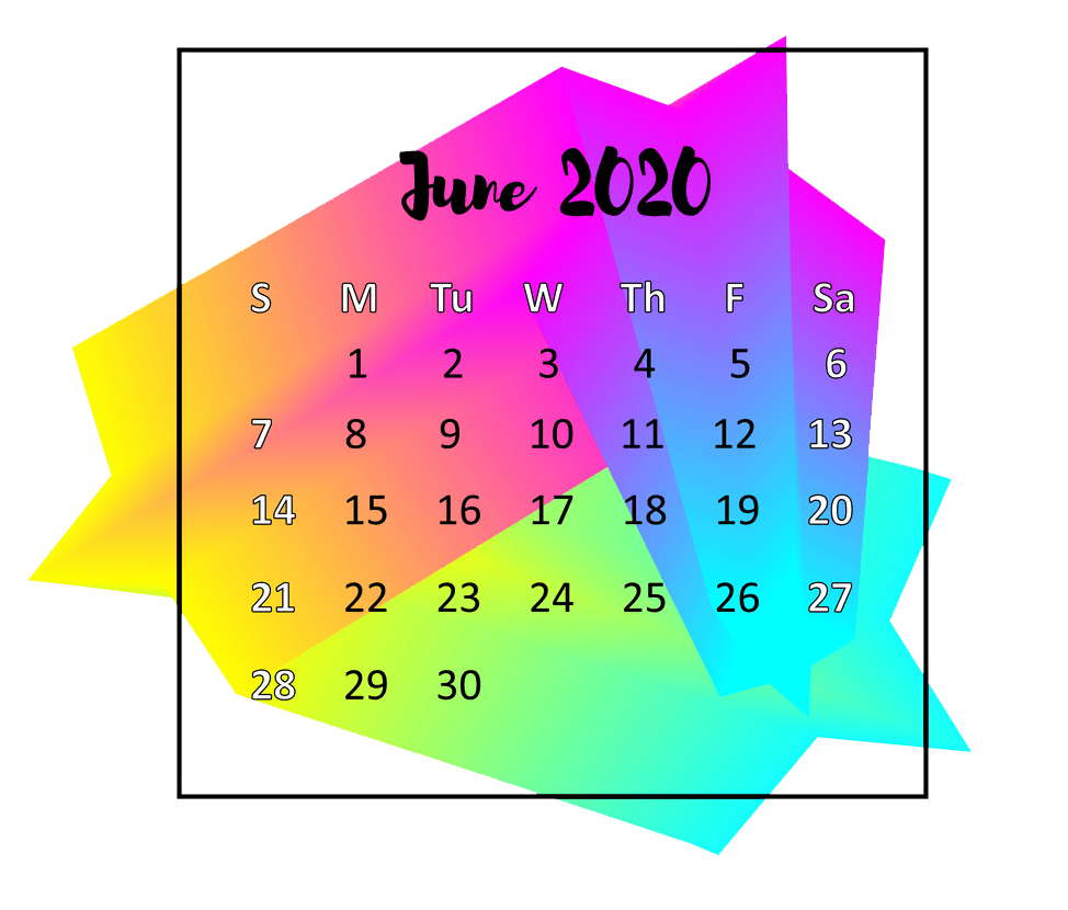 2020年6月カレンダーデザイン透明イラスト