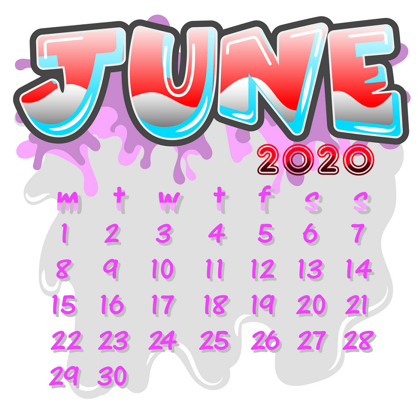 2020年6月の月間カレンダーpngイラスト