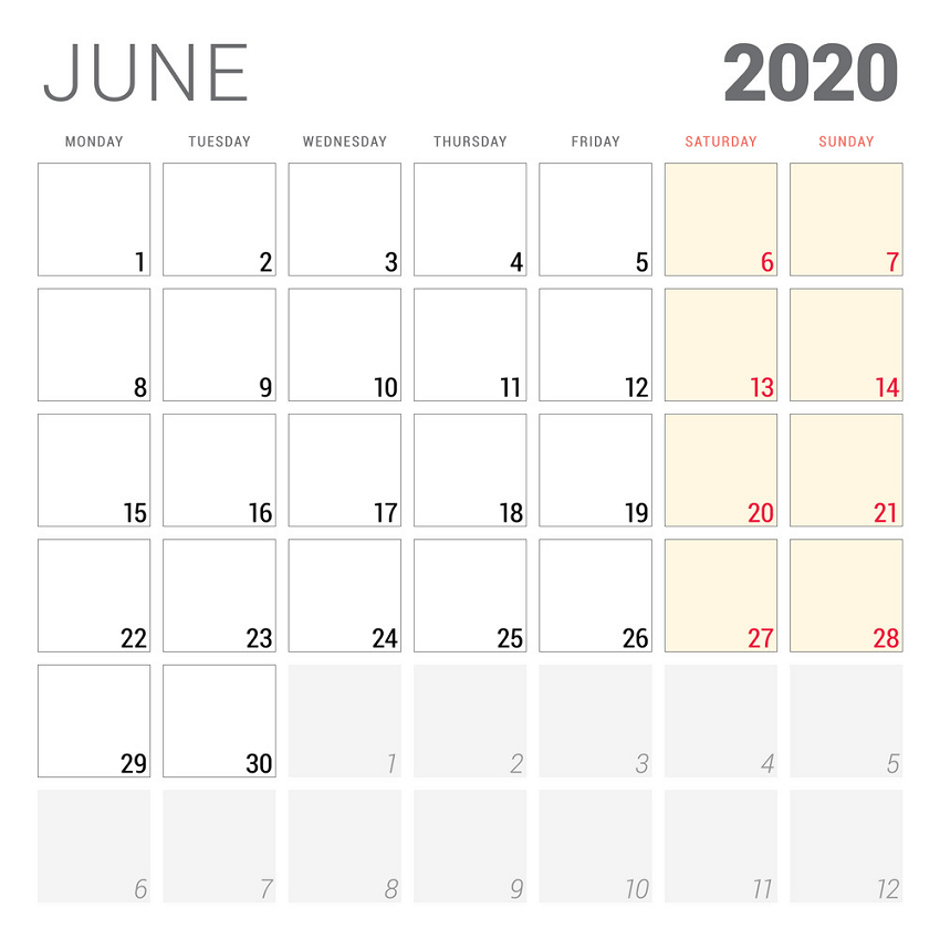 2020 年 6 月のカレンダー プランナー png イラスト
