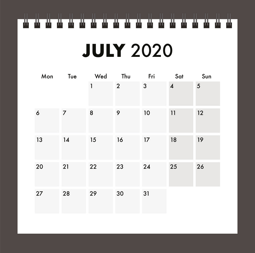 2020 年 7 月カレンダー ワイヤー バンド png イラスト付き イラスト
