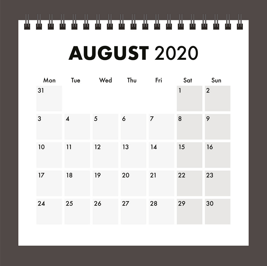 2020 年 8 月カレンダー ワイヤー バンド png イラスト イラスト