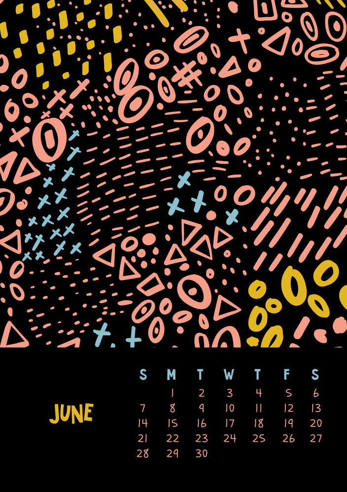 6月のカラフルな月間カレンダーpngのイラスト