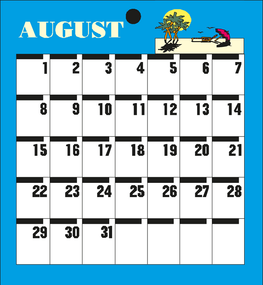 8月月計画カレンダー イラスト イラスト