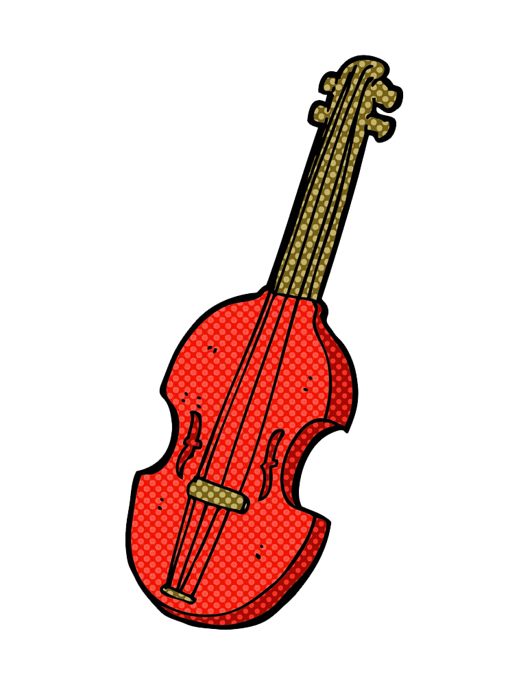 赤いコミックヴァイオリンのイラストPNG透過 イラスト