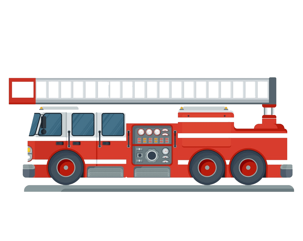 赤い消防車のフラットなデザインのイラスト PNG 透明 イラスト