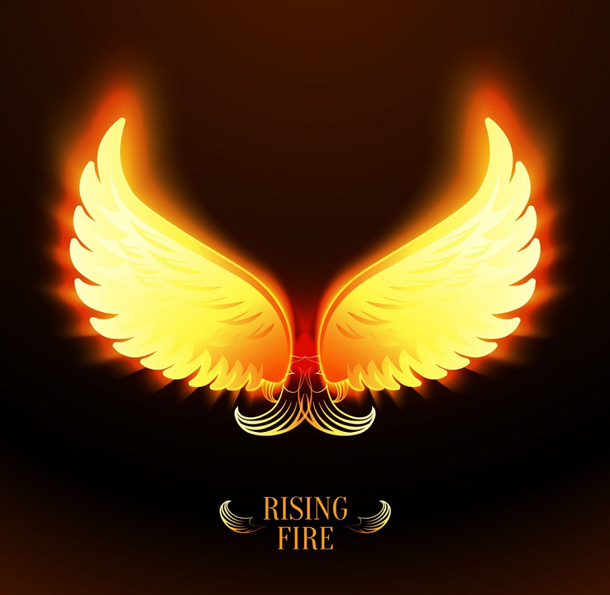 明るく輝く火の天使の翼のイラスト イラスト