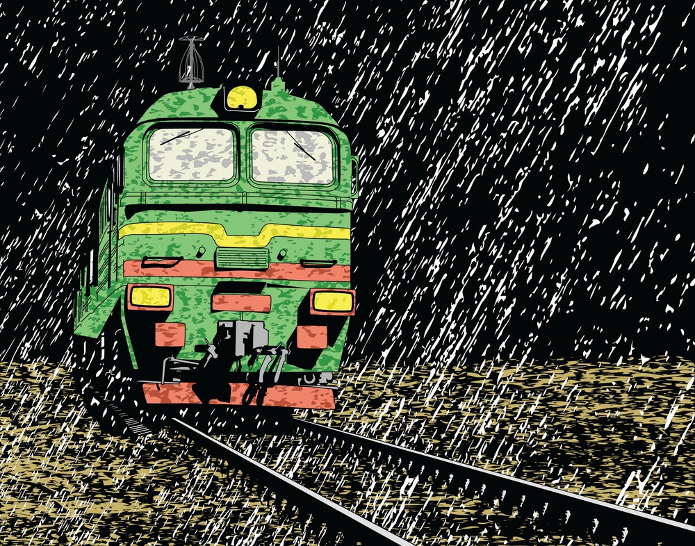 雨の中の電車のイラスト イラスト