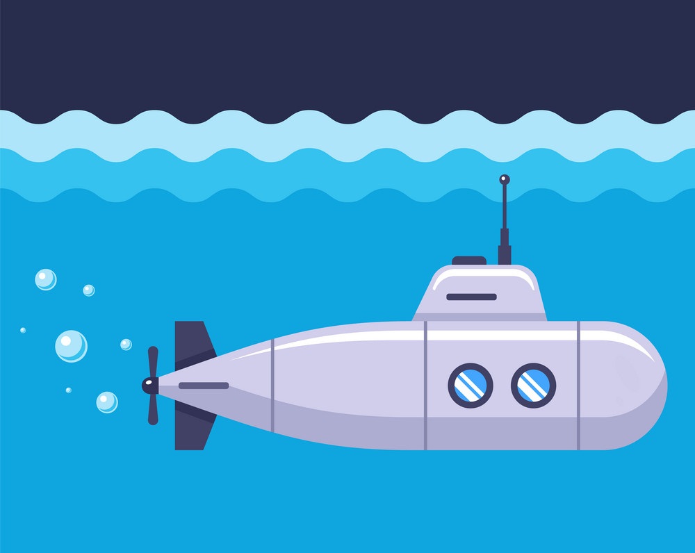 青い海のイラスト鉄潜水艦