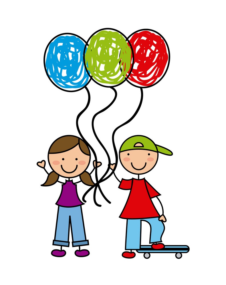 風船を描いた 2 人の子供のイラスト イラスト
