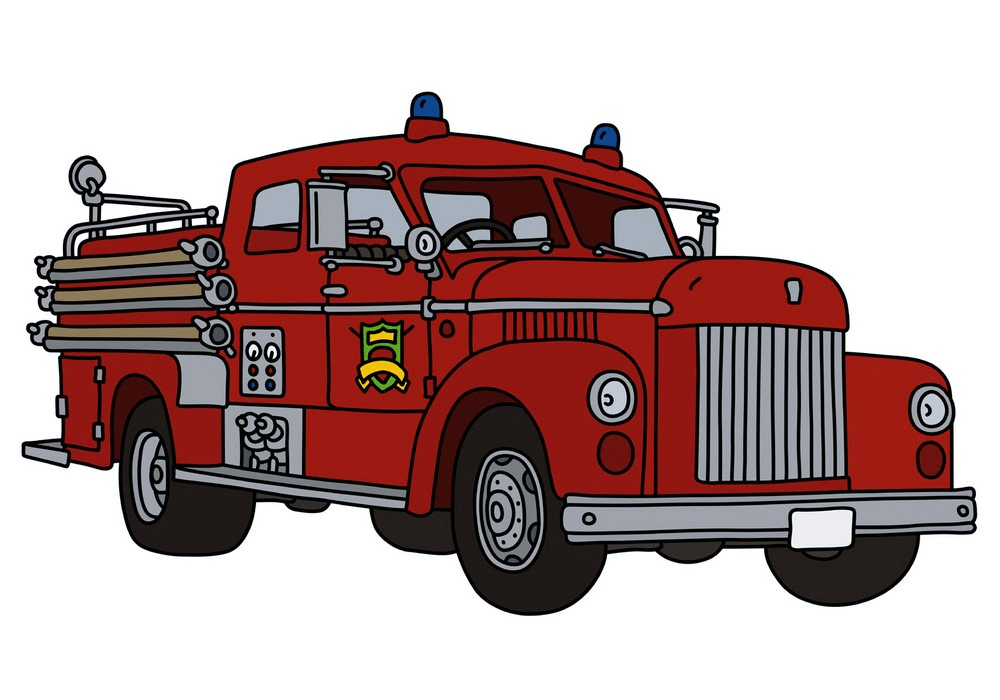 古い赤い消防車のイラスト 1 png