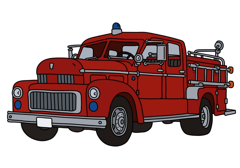 古い赤い消防車のイラストpng イラスト