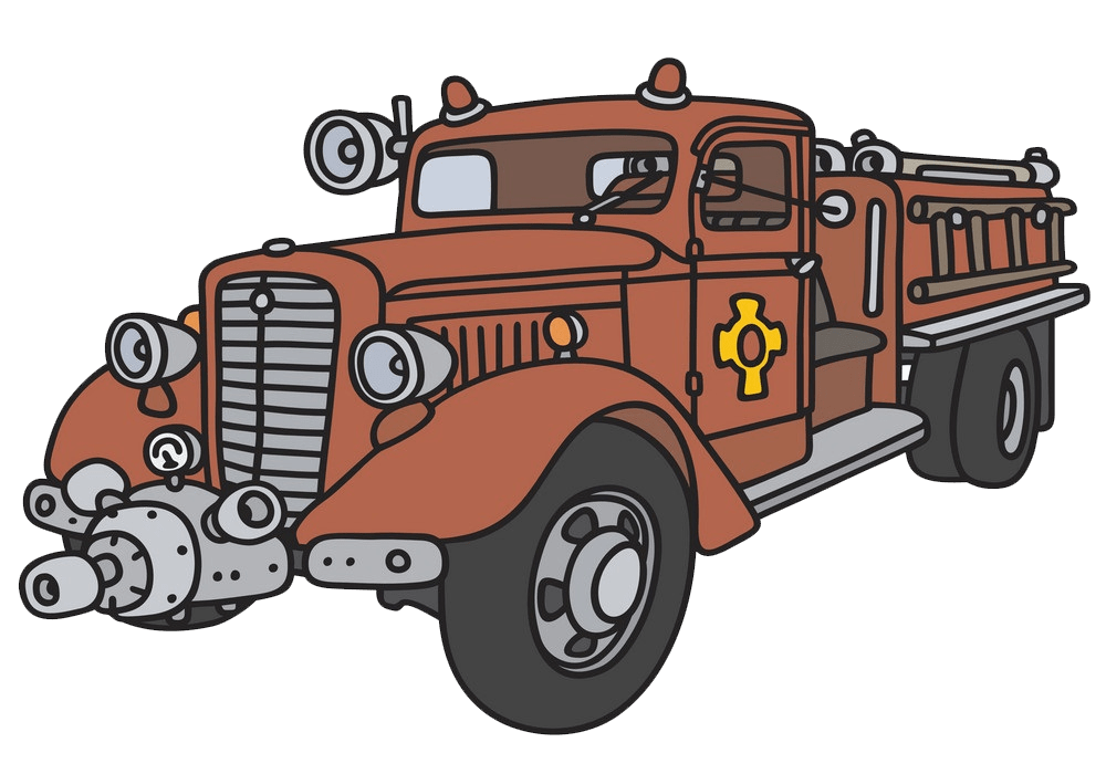 古い消防車のイラスト PNG 透明