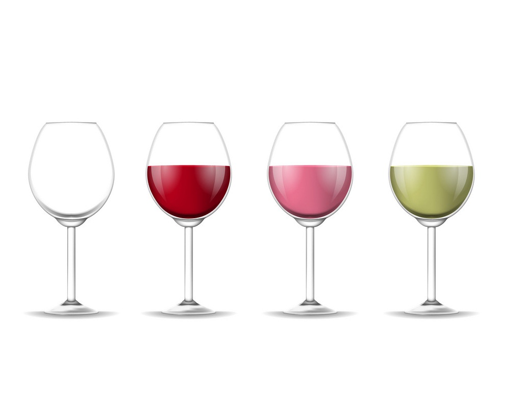現実的なさまざまな種類のワイングラスを示します