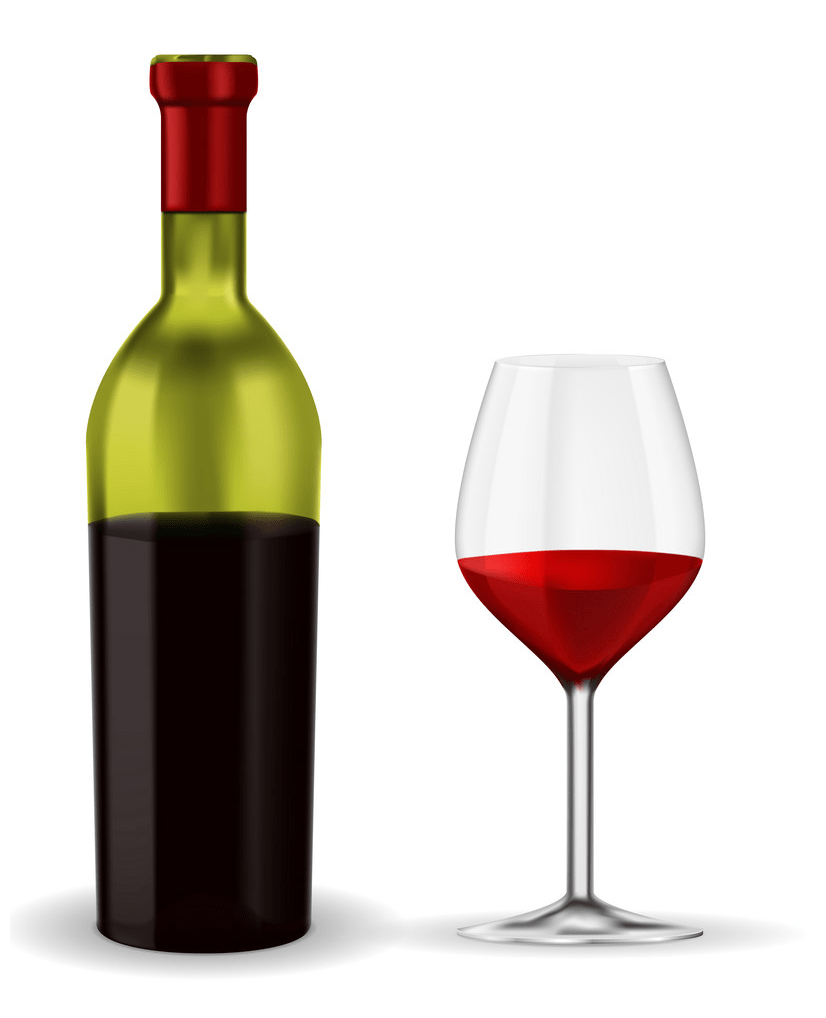 グラス付き赤ワインのボトルのイラストpng