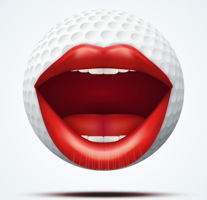 話す女性の口を持つイラストのゴルフ ボール