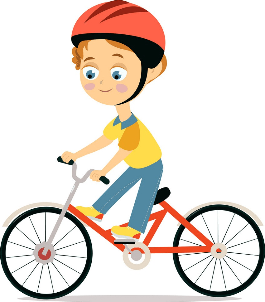 ヘルメットをかぶった小さな男の子が自転車に乗ってPNGイラスト