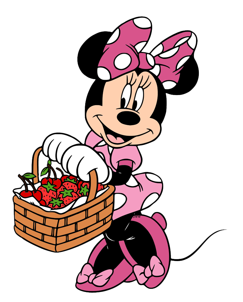イチゴかごを持つミニーマウスのイラスト PNG 透過 イラスト
