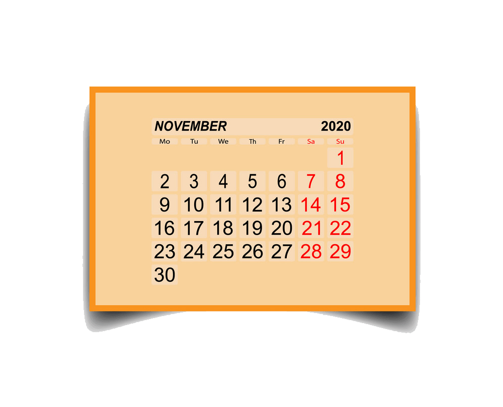 イラスト 2020 年 11 月カレンダー透明