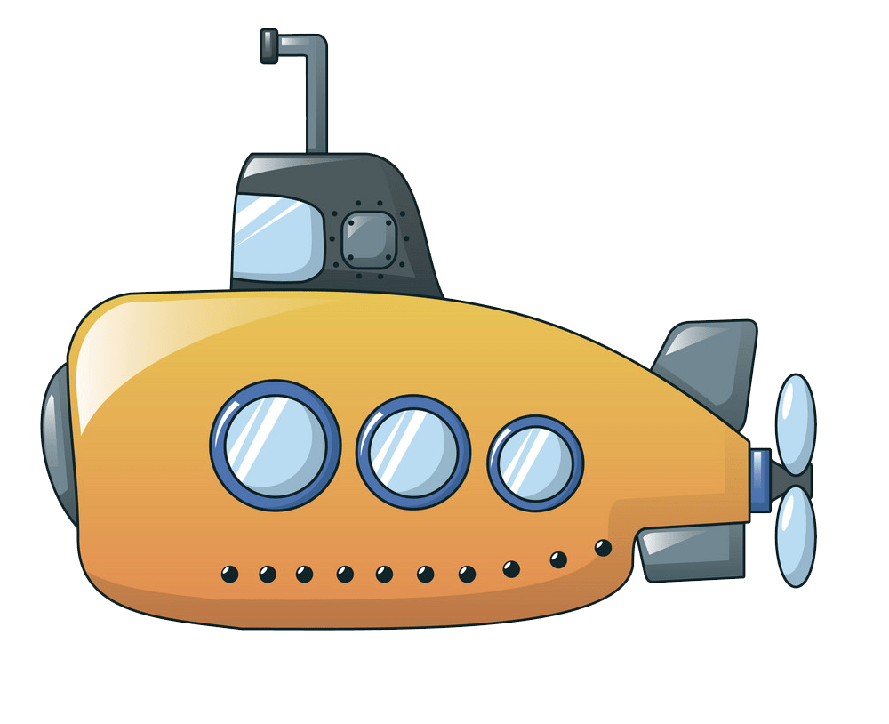 イラストオレンジ潜水艦PNG透明