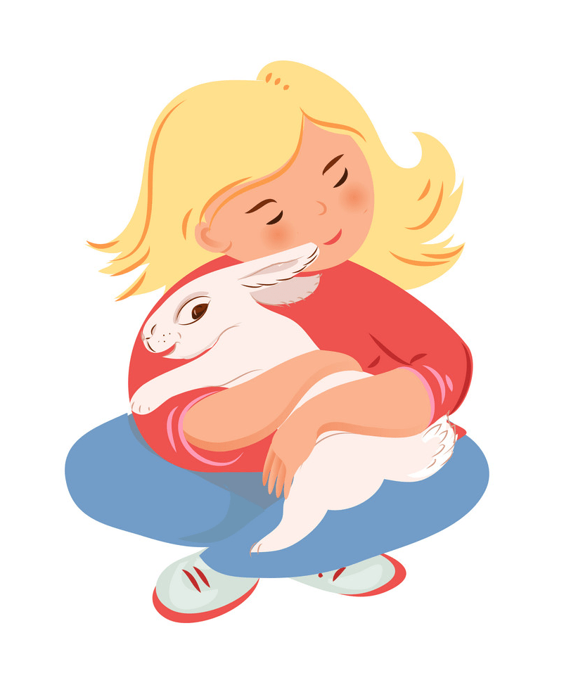 イラスト白ウサギを抱き締めるブロンドの女の子 png