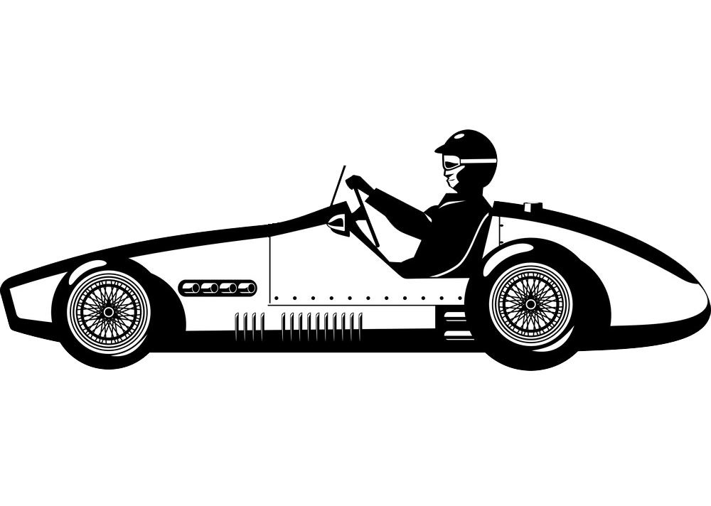 イラスト白黒の古いレースカー PNG 透明 イラスト