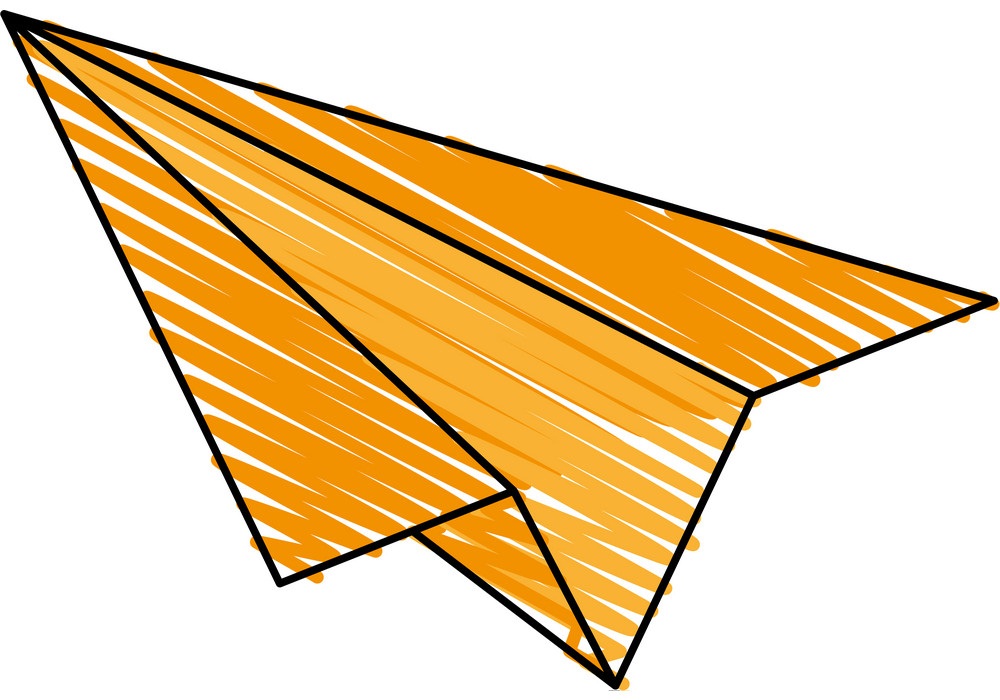 イラスト手描きのオレンジ色の紙飛行機