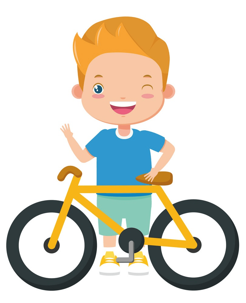 自転車を持つ少年 PNG イラスト