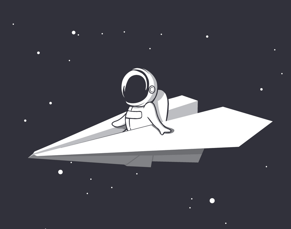 紙飛行機で飛ぶ宇宙飛行士のイラストpng イラスト
