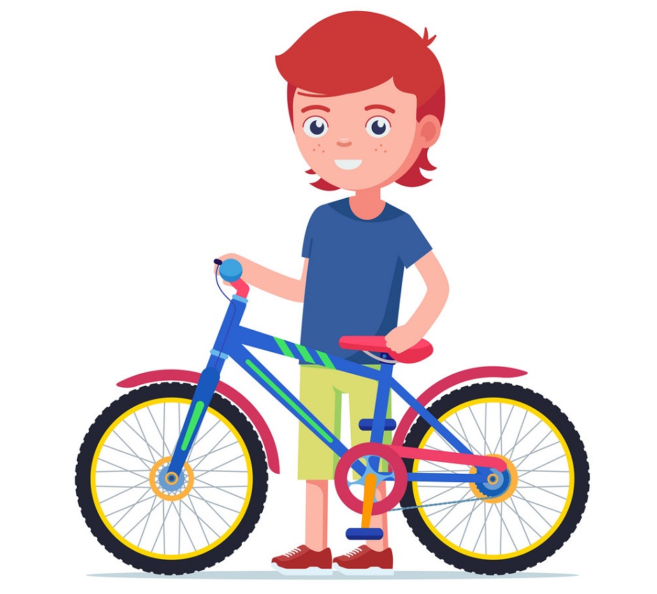 カラフルな自転車のイラストを持つ男の子