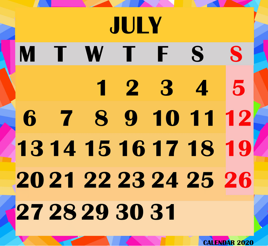 カレンダー デザイン月 2020 年 7 月 png イラスト イラスト
