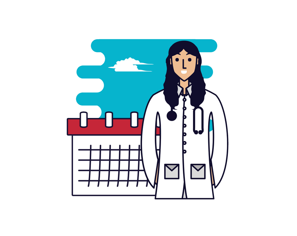 カレンダーリマインダーを持つ女性医師のイラストpng透明