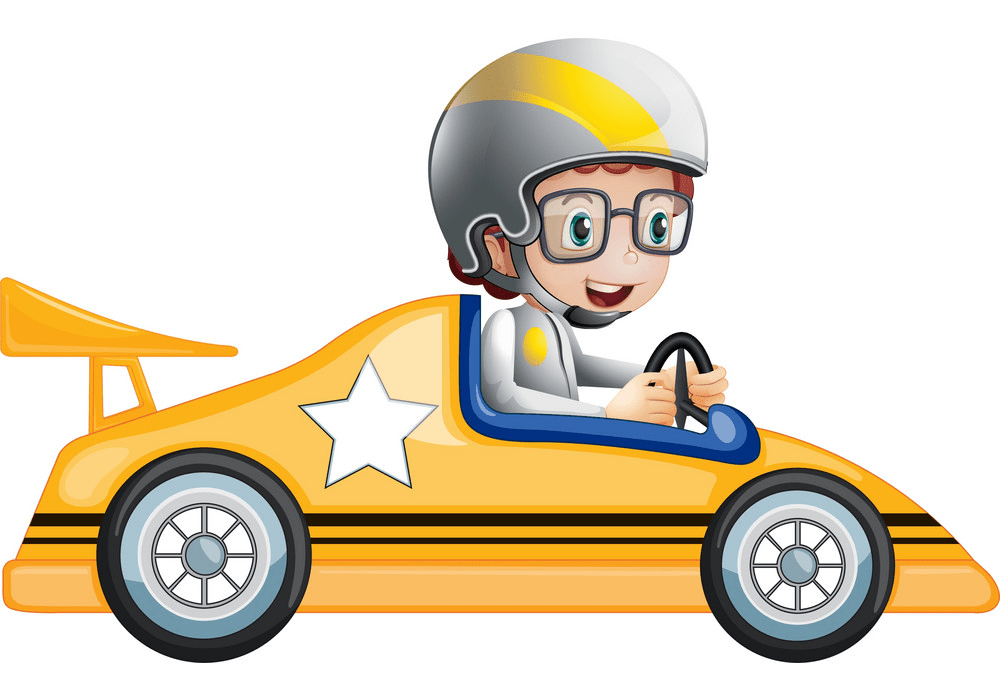 黄色のフォーミュラ1レースカーを運転している女の子のイラストpng イラスト
