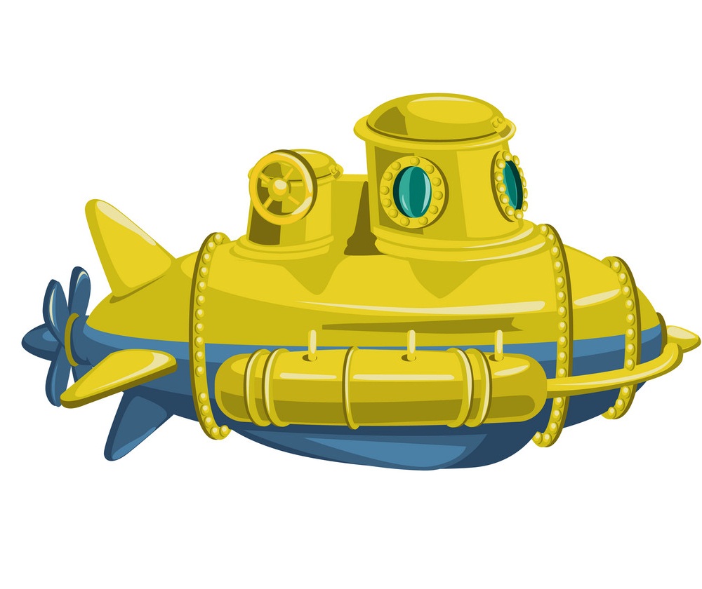 黄色と青の潜水艦をイラストします