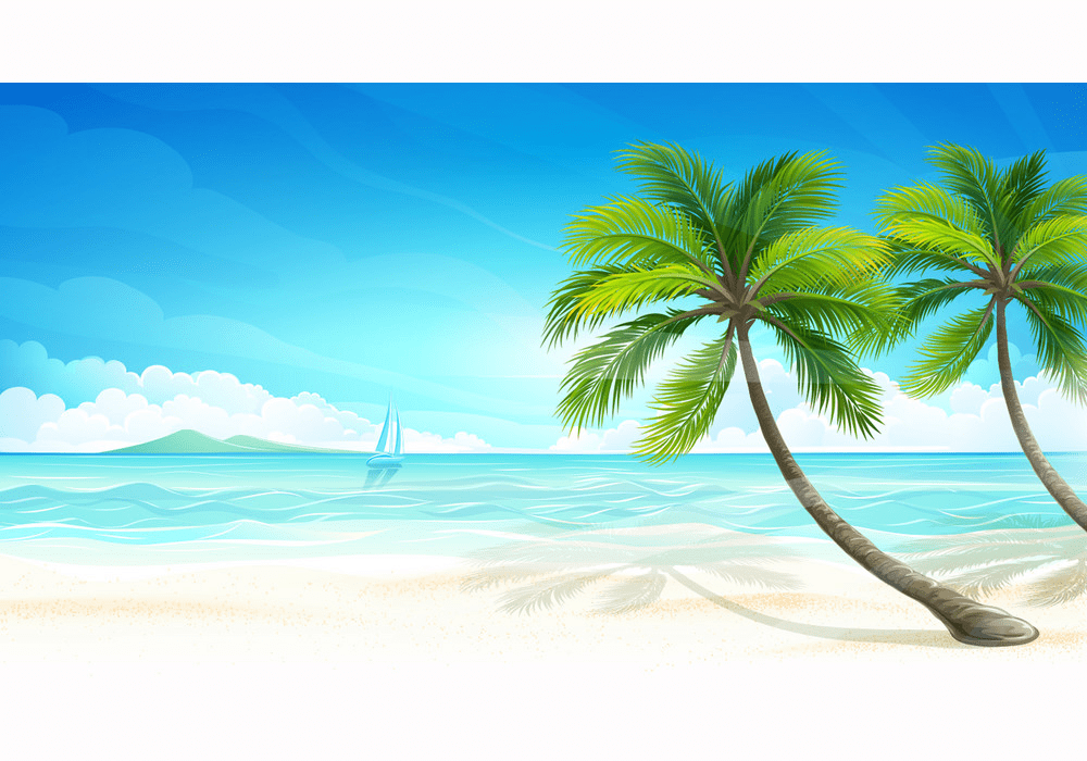 ココヤシの木のあるトロピカルビーチ PNG イラスト イラスト