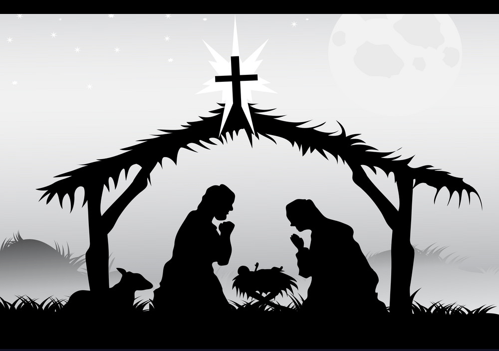 黒の PNG でキリスト降誕のシーンをイラストします。