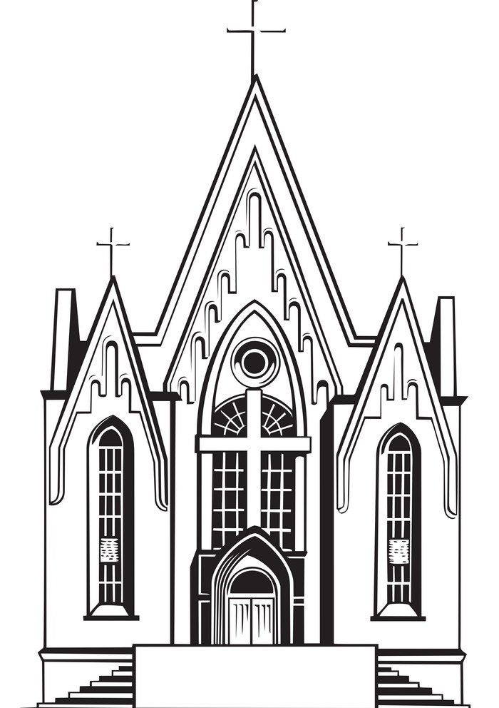 黒と白の教会をイラストします