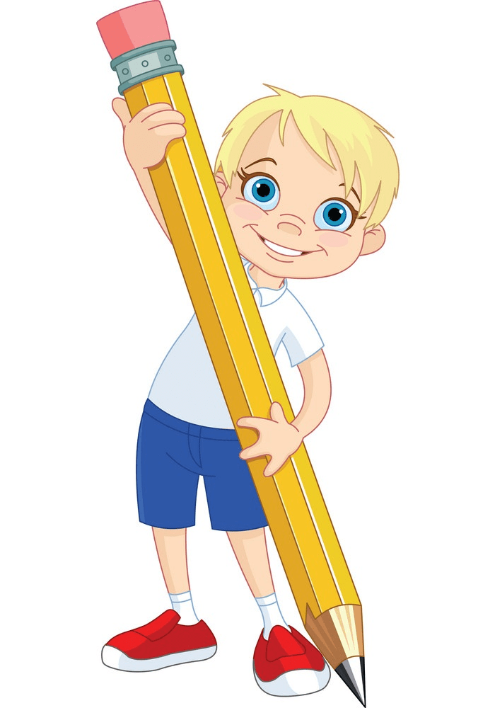 巨大な鉛筆を持つ少年 PNG イラスト イラスト