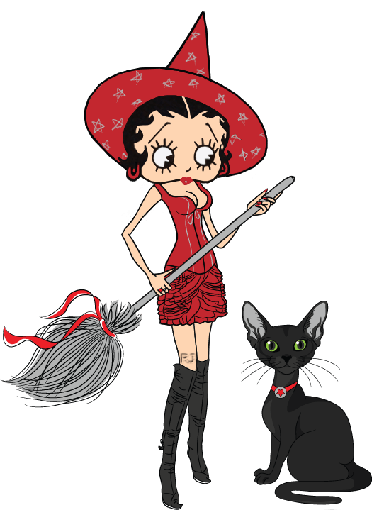 魔女ベティ・ブープと黒猫の透明なイラスト