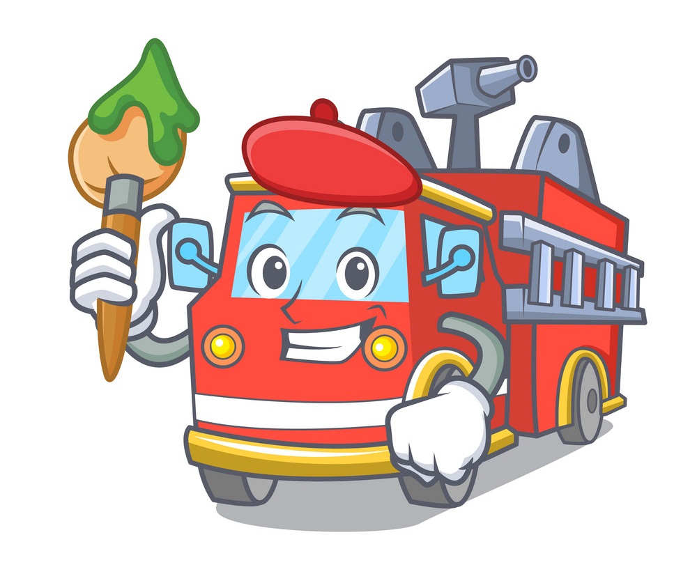 漫画家の消防車のイラスト イラスト
