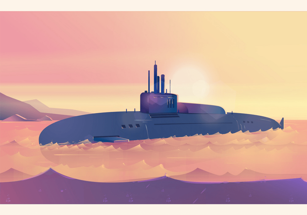 水面上の潜水艦のイラストpng