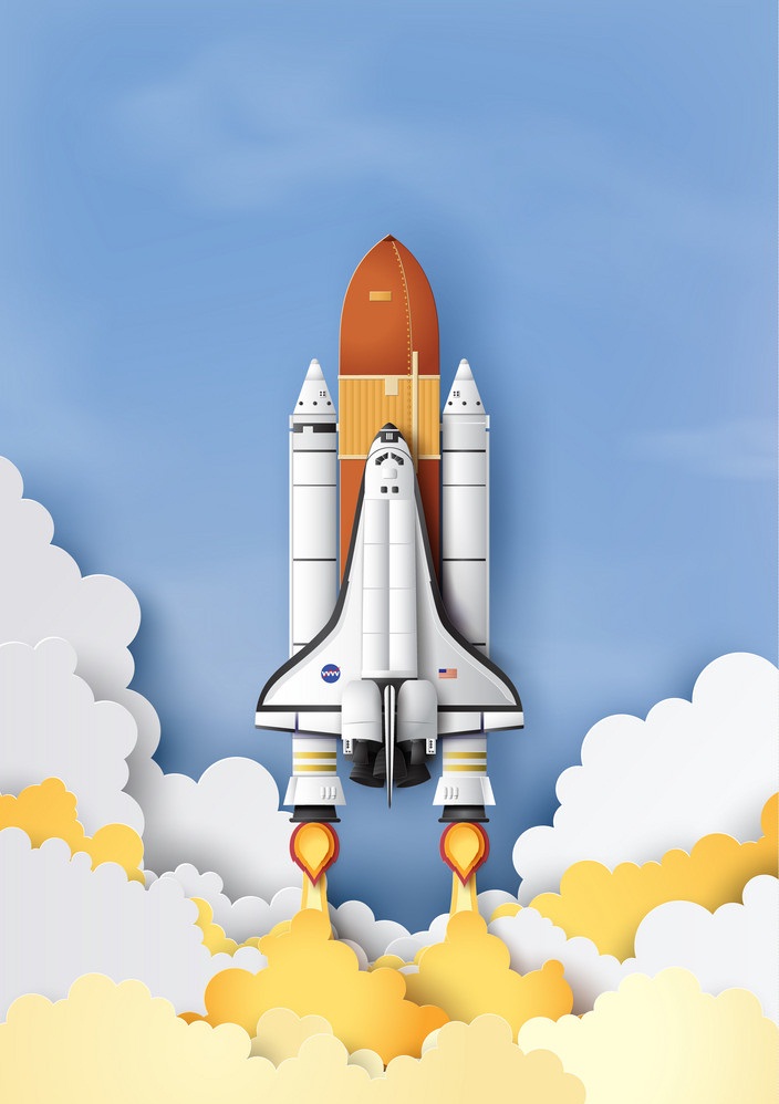 ミッションのために離陸するスペースシャトルのイラスト イラスト