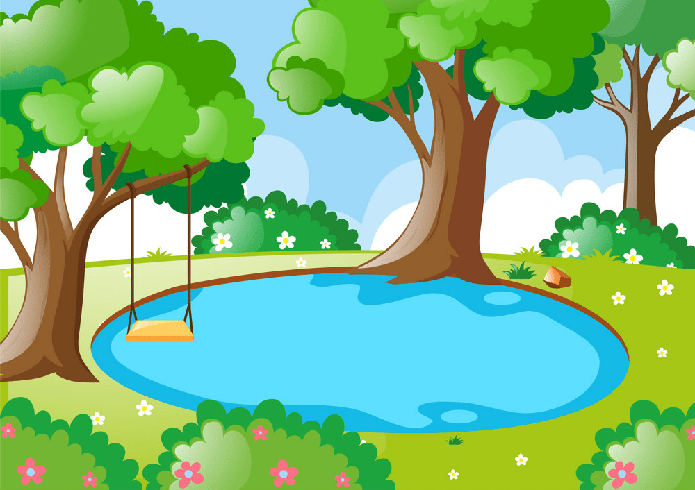 森の中の池のイラストpng