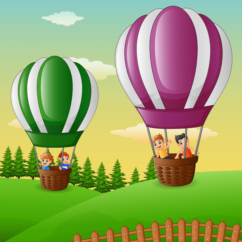 熱気球で飛んでいる子供のイラスト png イラスト