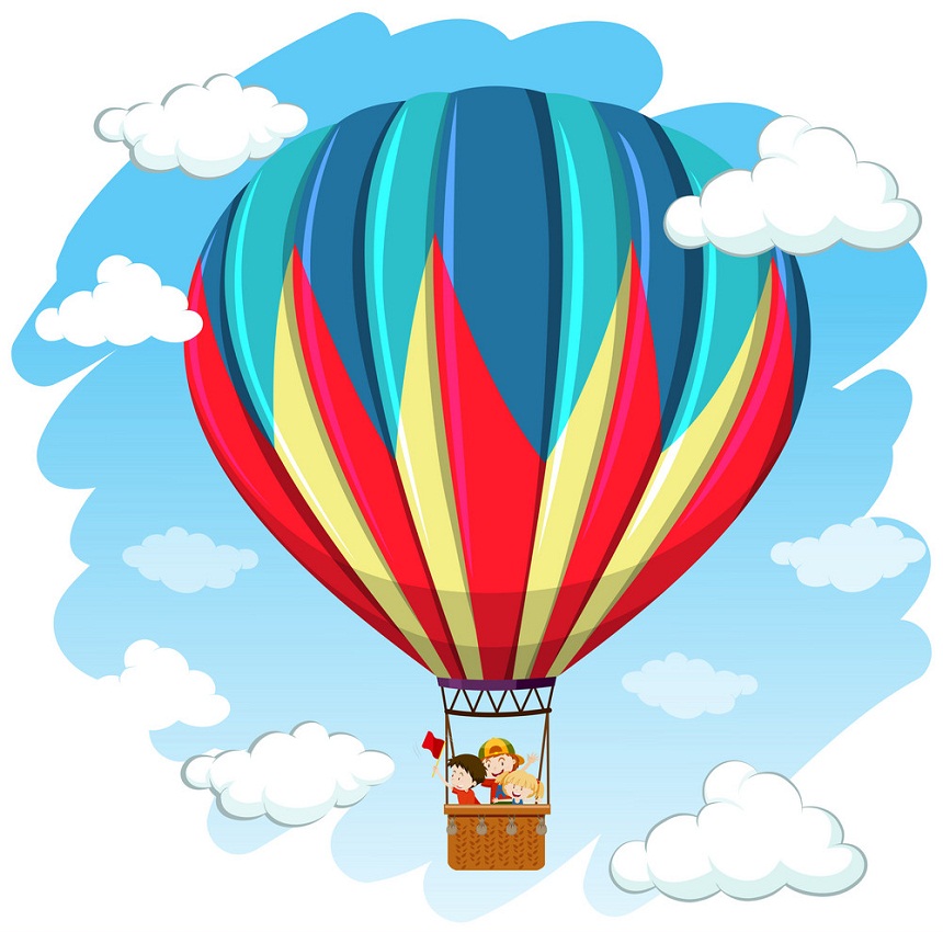 熱気球に乗る子供たちのイラスト イラスト